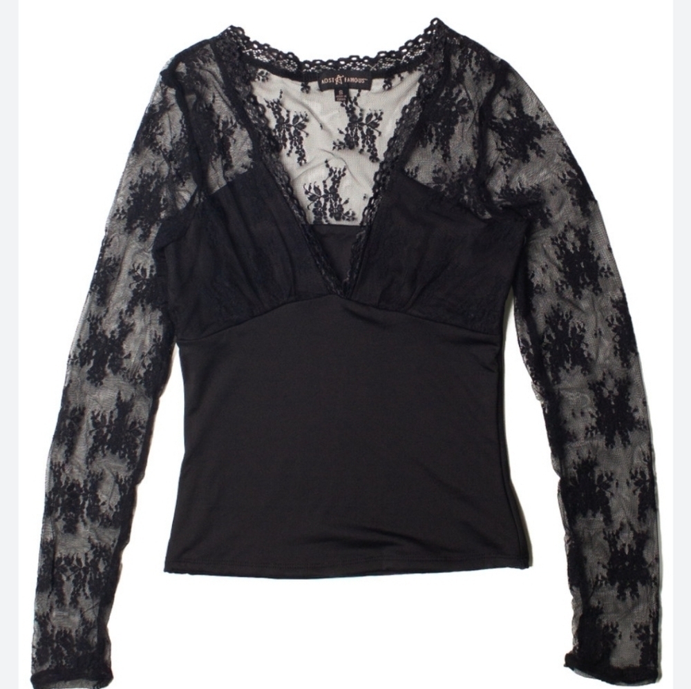 Free People Womens Black Cropped Long Sleeve Laced Of The Shoulder Top L